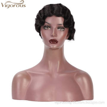 Vigorous Ladies Fashion Top Quality 100% Brazilian Human Hair Wig Finger Wave Short Pixie Cut Wigs For Women Wholesale Price
